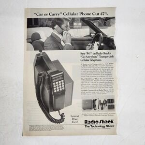 Vintage 1990 Radio Shack CT-201 Transportable Cellular Phone Print Ad 8x10